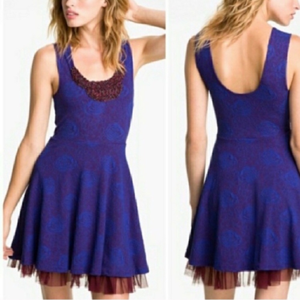 Like New! Free People Blue and Maroon Dress M